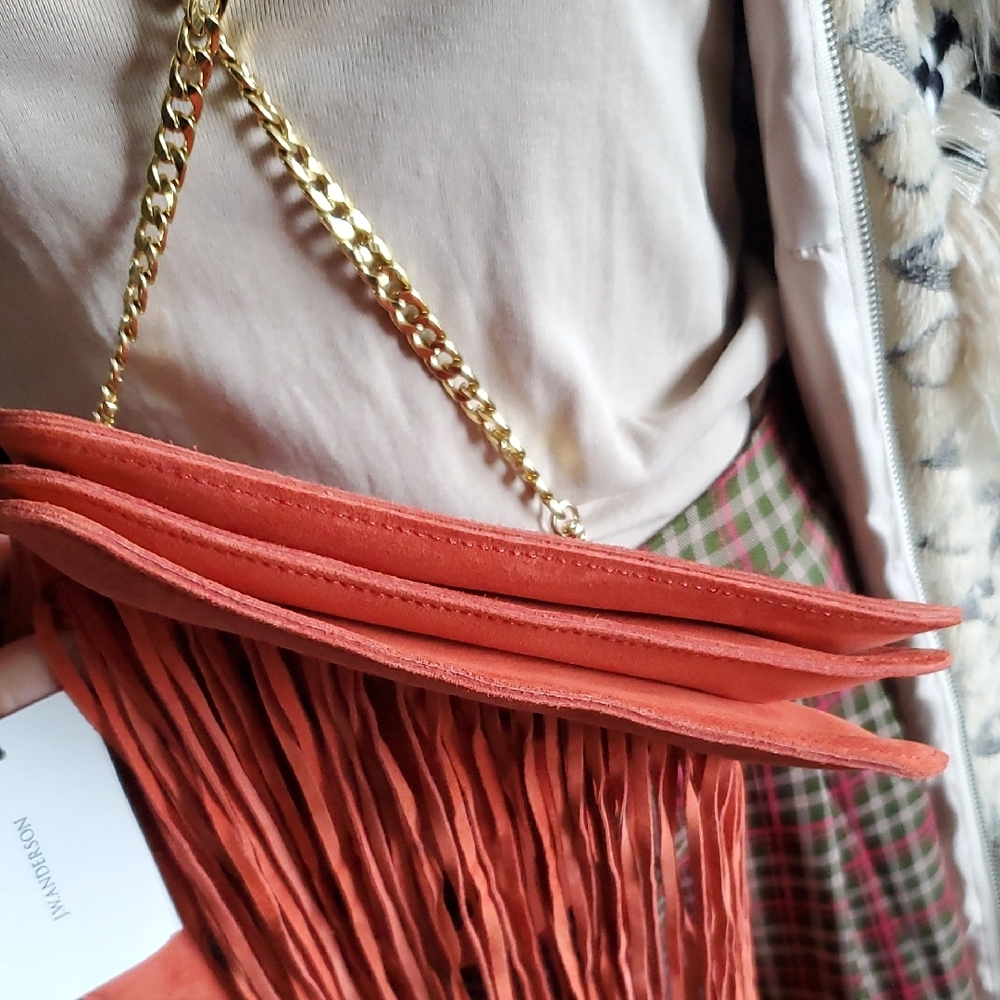 NWT J.W. Anderson Orange Suede Pierce Bag w/Fringe - Picture 14 of 15